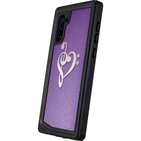 Purple Glitter Musical Heart Galaxy Note 10 Waterproof Case