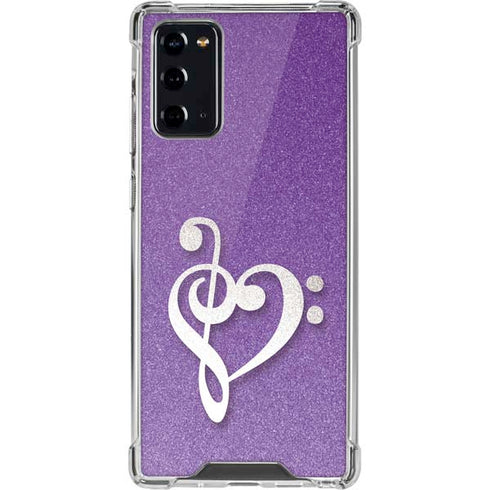 Purple Glitter Musical Heart Galaxy Note20 5G Clear Case