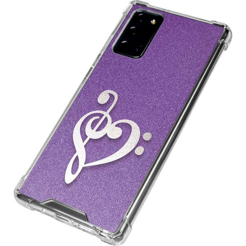 Purple Glitter Musical Heart Galaxy Note20 5G Clear Case