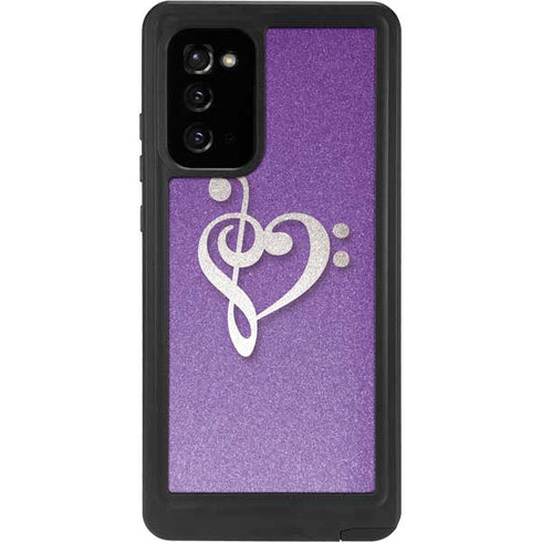 Purple Glitter Musical Heart Galaxy Note20 5G Waterproof Case
