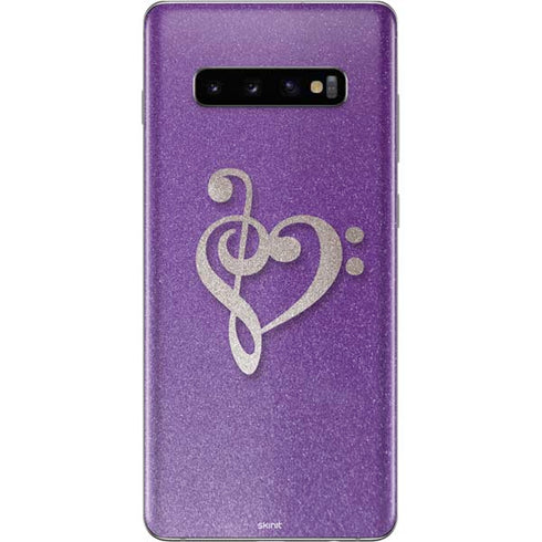 Purple Glitter Musical Heart Galaxy S10 Plus Skin