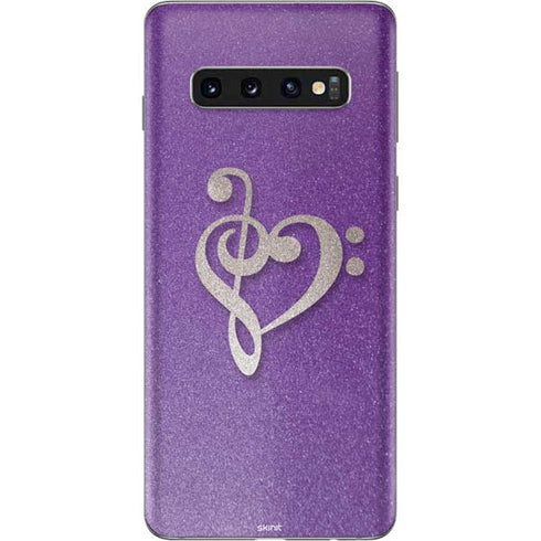 Purple Glitter Musical Heart Galaxy S10 Skin