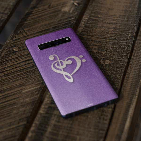 Purple Glitter Musical Heart Galaxy S10 Skin