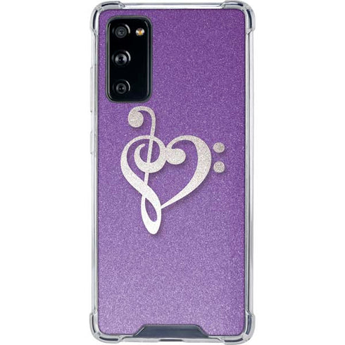Purple Glitter Musical Heart Galaxy S20 FE Clear Case