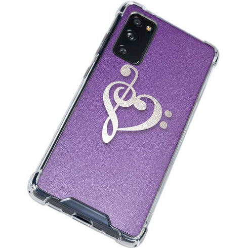 Purple Glitter Musical Heart Galaxy S20 FE Clear Case