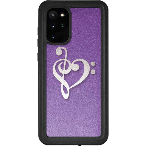 Purple Glitter Musical Heart Galaxy S20 Plus Waterproof Case