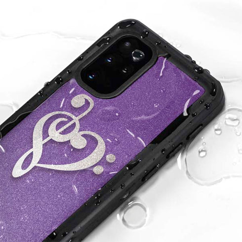 Purple Glitter Musical Heart Galaxy S20 Plus Waterproof Case