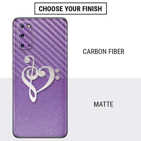 Purple Glitter Musical Heart Galaxy S20 Skin