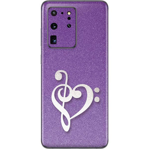 Purple Glitter Musical Heart Galaxy S20 Ultra 5G Skin