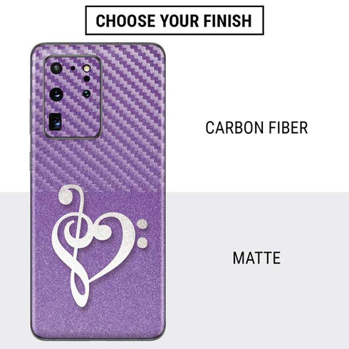 Purple Glitter Musical Heart Galaxy S20 Ultra 5G Skin