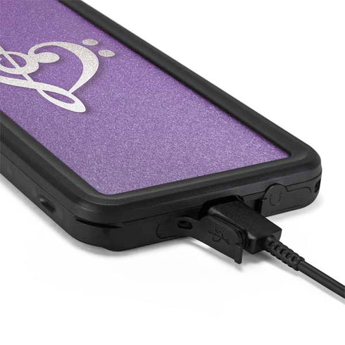 Purple Glitter Musical Heart Galaxy S20 Waterproof Case
