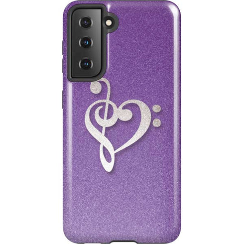 Purple Glitter Musical Heart Galaxy S21 5G Pro Case