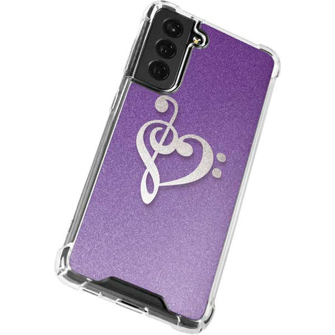 Purple Glitter Musical Heart Galaxy S21 FE Clear Case