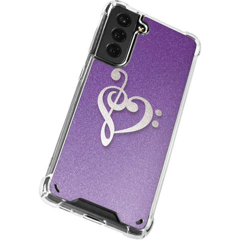 Purple Glitter Musical Heart Galaxy S21 Plus 5G Clear Case