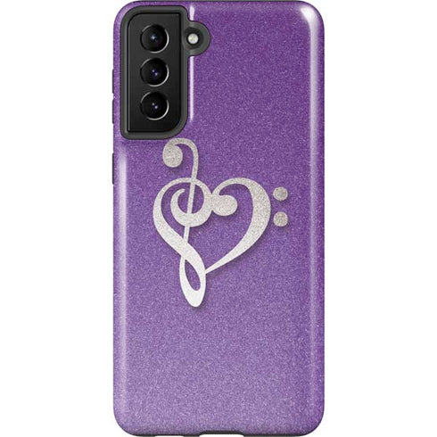 Purple Glitter Musical Heart Galaxy S21 Plus 5G Pro Case