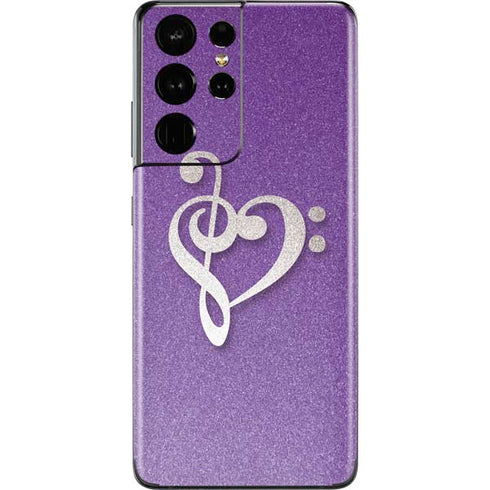 Purple Glitter Musical Heart Galaxy S21 Ultra 5G Skin