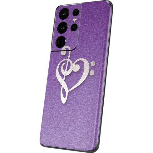 Purple Glitter Musical Heart Galaxy S21 Ultra 5G Skin