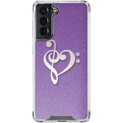 Purple Glitter Musical Heart Galaxy S22 Clear Case