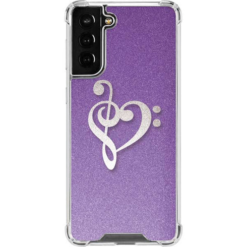 Purple Glitter Musical Heart Galaxy S22 Plus Clear Case