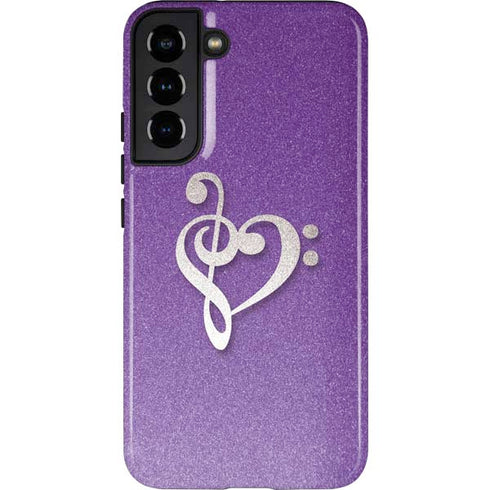 Purple Glitter Musical Heart Galaxy S22 Plus Pro Case