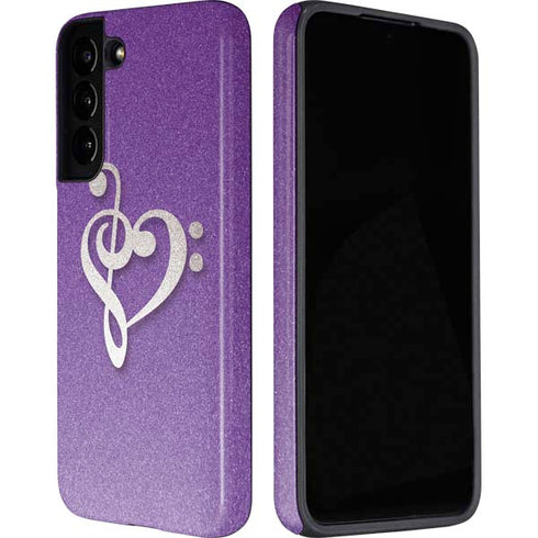 Purple Glitter Musical Heart Galaxy S22 Plus Pro Case