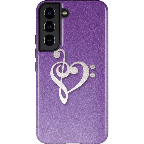 Purple Glitter Musical Heart Galaxy S22 Pro Case