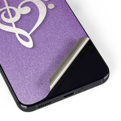Purple Glitter Musical Heart Galaxy S22 Skin