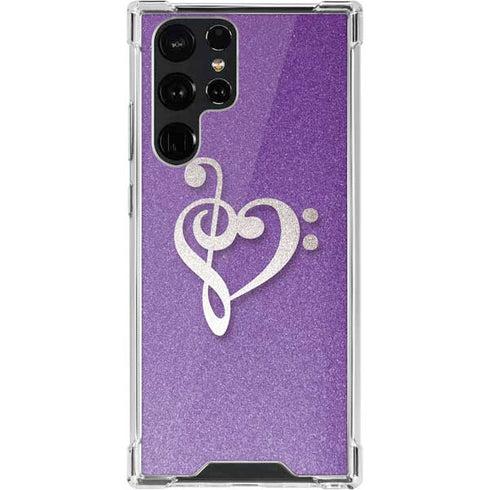 Purple Glitter Musical Heart Galaxy S22 Ultra Clear Case