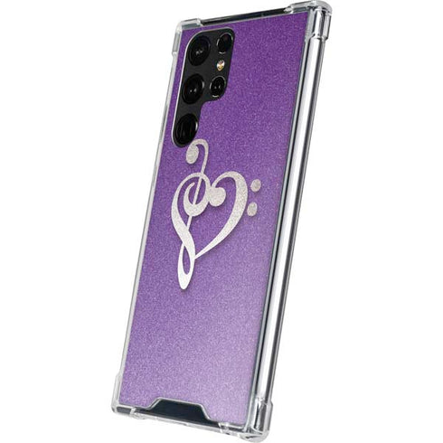 Purple Glitter Musical Heart Galaxy S22 Ultra Clear Case