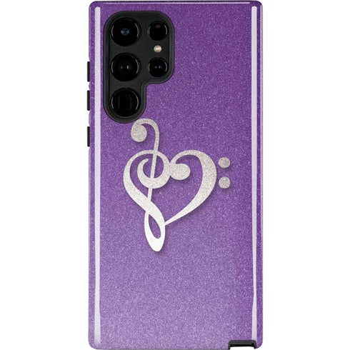 Purple Glitter Musical Heart Galaxy S22 Ultra Pro Case