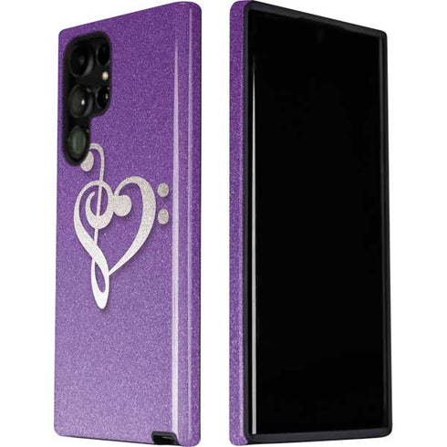 Purple Glitter Musical Heart Galaxy S22 Ultra Pro Case