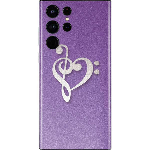 Purple Glitter Musical Heart Galaxy S22 Ultra Skin