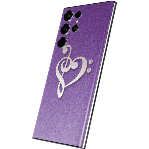 Purple Glitter Musical Heart Galaxy S22 Ultra Skin