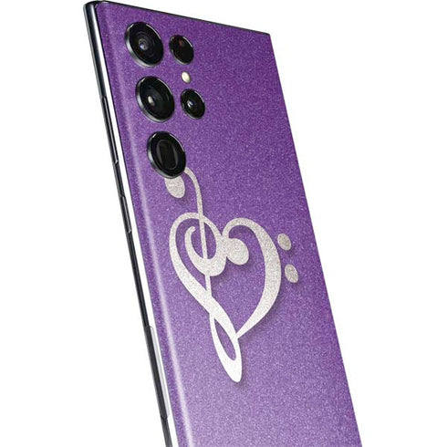 Purple Glitter Musical Heart Galaxy S22 Ultra Skin