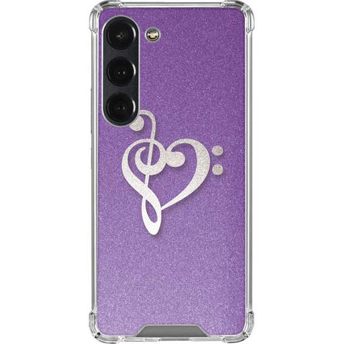 Purple Glitter Musical Heart Galaxy S23 Clear Case