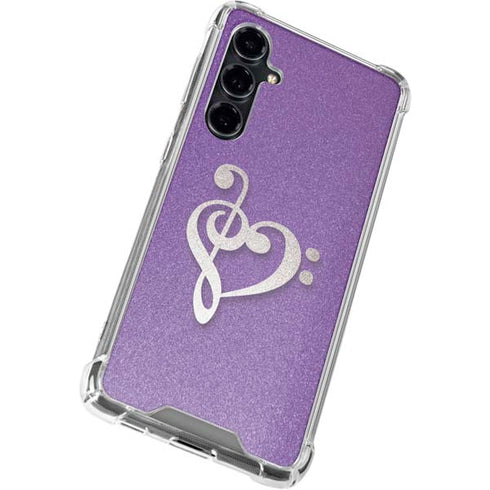 Purple Glitter Musical Heart Galaxy S23 FE Clear Case