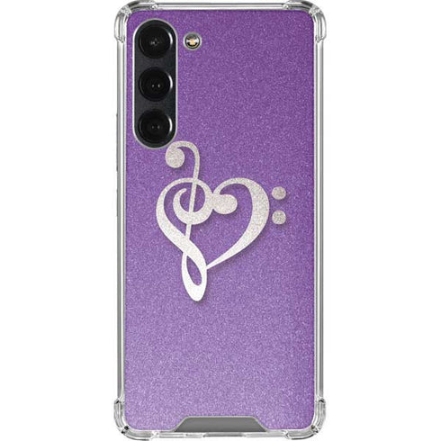 Purple Glitter Musical Heart Galaxy S23 Plus Clear Case