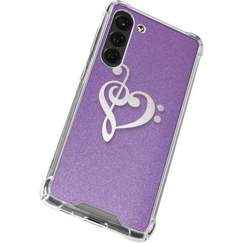Purple Glitter Musical Heart Galaxy S23 Plus Clear Case