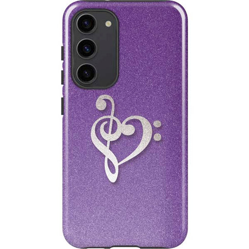 Purple Glitter Musical Heart Galaxy S23 Plus Pro Case