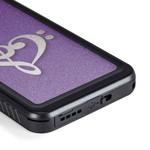 Purple Glitter Musical Heart Galaxy S23 Plus Waterproof Case