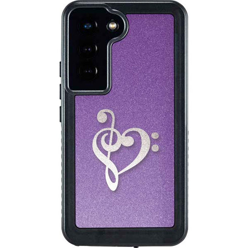 Purple Glitter Musical Heart Galaxy S23 Waterproof Case