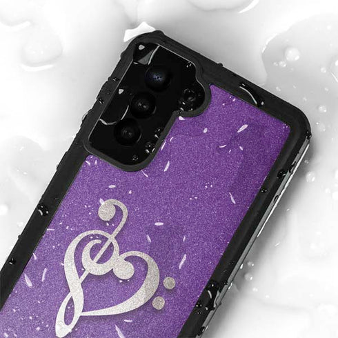 Purple Glitter Musical Heart Galaxy S23 Waterproof Case