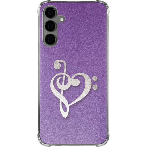 Purple Glitter Musical Heart Galaxy S24 Plus Clear Case