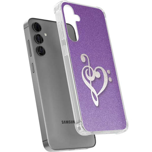 Purple Glitter Musical Heart Galaxy S24 Plus Clear Case