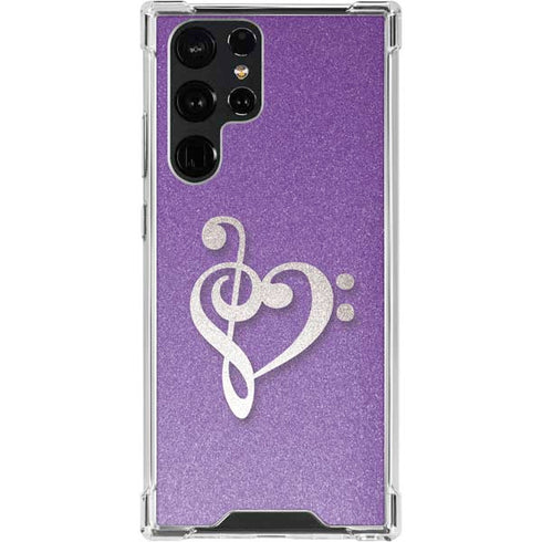 Purple Glitter Musical Heart Galaxy S24 Ultra Clear Case