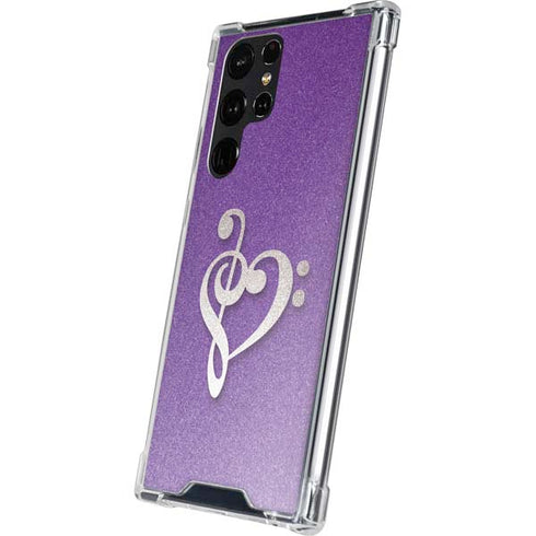 Purple Glitter Musical Heart Galaxy S24 Ultra Clear Case