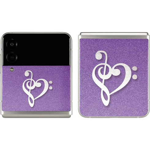 Purple Glitter Musical Heart Galaxy Z Flip3 5G Skin