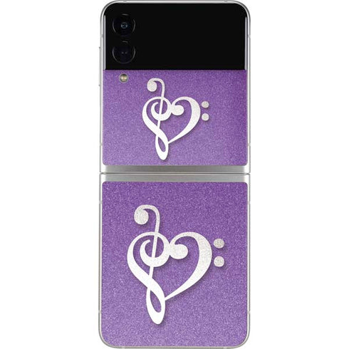 Purple Glitter Musical Heart Galaxy Z Flip3 5G Skin