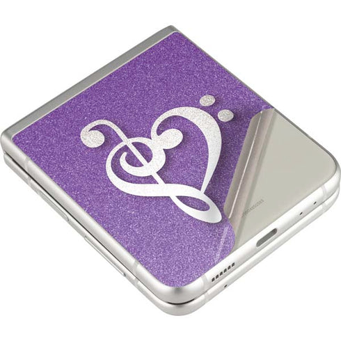 Purple Glitter Musical Heart Galaxy Z Flip3 5G Skin