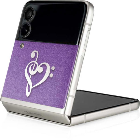Purple Glitter Musical Heart Galaxy Z Flip4 5G Skin